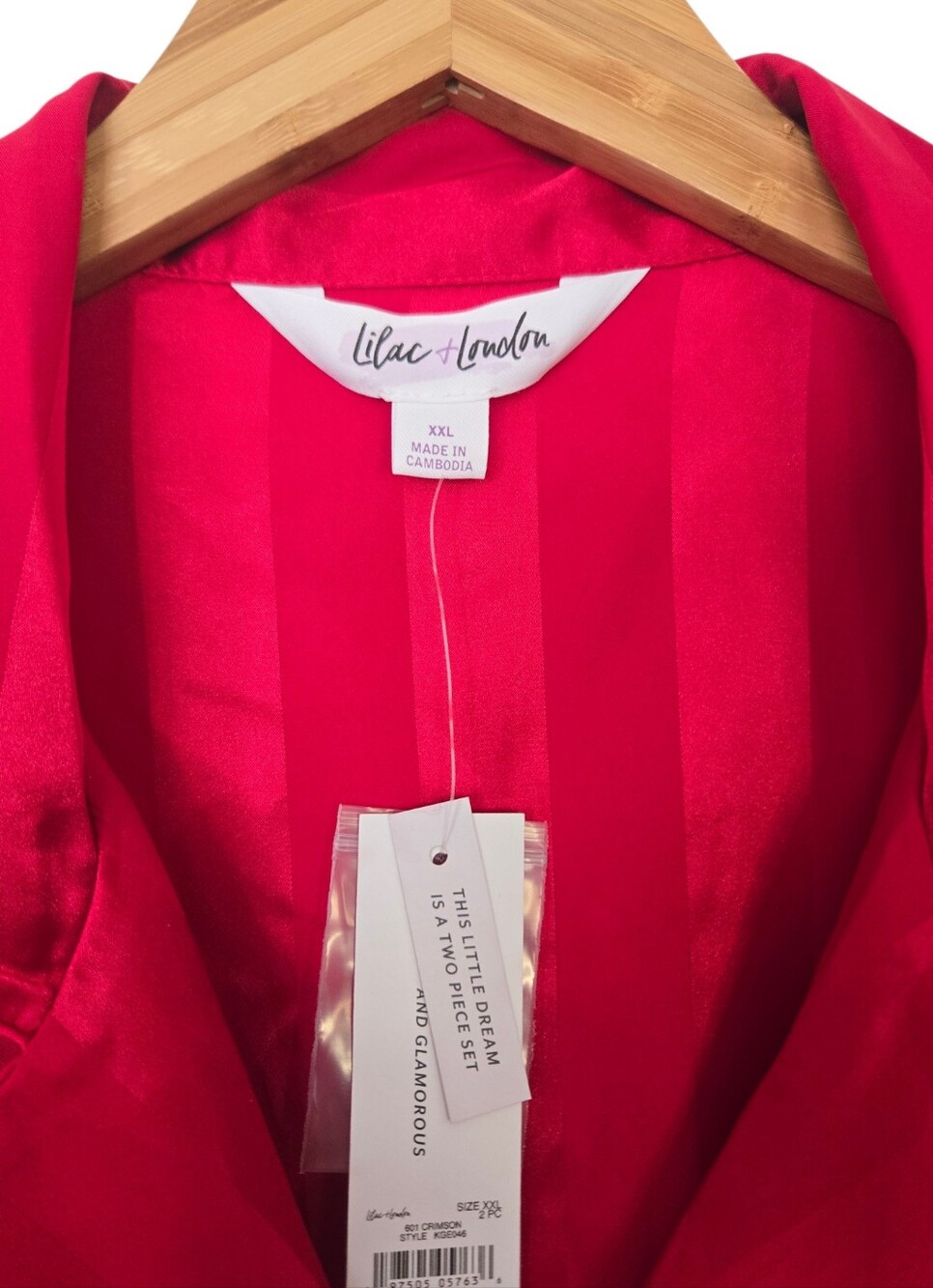 NWT Lilac + London Crimson Satin Stripe Pajama Set XXL | Luxe Button Front Top & - Picture 5 of 5